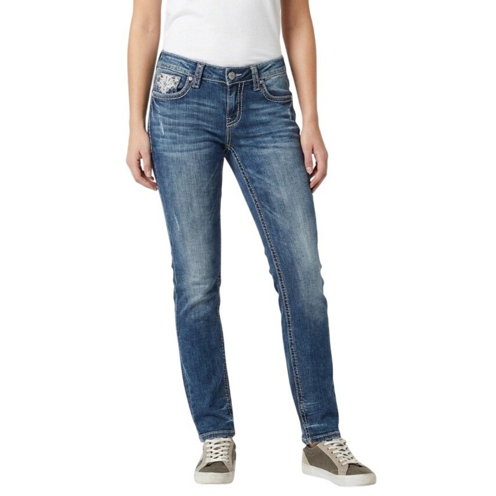 Request Jeans‎ Juniors5/27 Rhinestone Embellished Straight Stretch Denim Casual